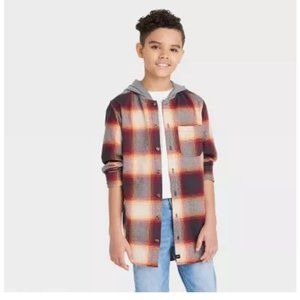 Art Class Boys' Cream Plaid Hooded Flannel Button Down Shirt Size XS (4/5)